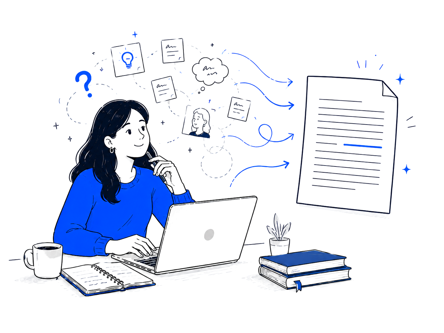 Estudiante escribiendo con Xcribo: ideas que se ordenan en un texto final